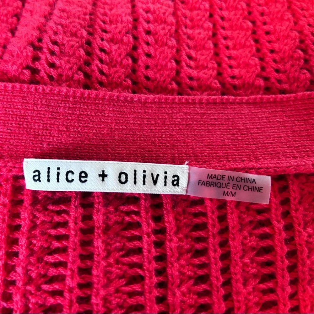 Alice + Olivia Windsor Deep V Slouchy Cable Knit Cardigan in Bright Poppy (red) - Picture 11 of 15
